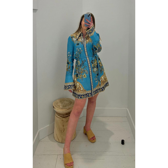 Alemais Cassie belted printed linen mini dress US 4 - Picture 5 of 6